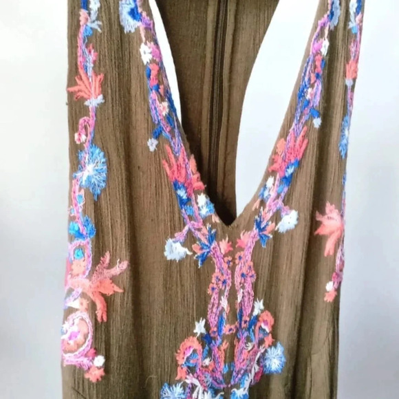 Free People Amalfi Embroidered Sleeveless Jumpsuit in Olive Green US 2 - Picture 6 of 9